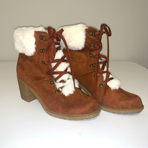 a new day Shoes - ☀️A New Day- Faux Fur And Faux Suede Lace-Up Booties Size 10